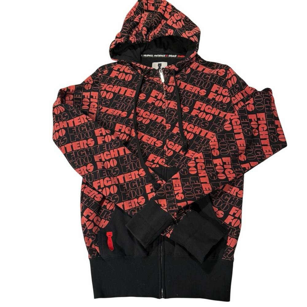 Food Fighters Zip‎ Hoodie Small Red Black All Over Print Streetwear